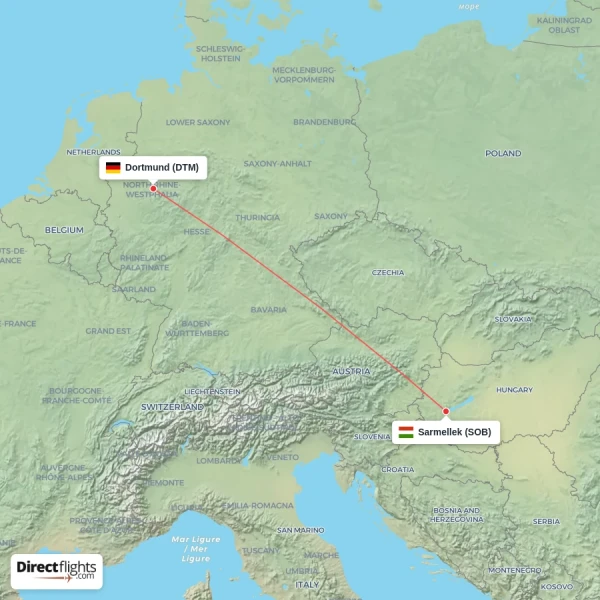 Dortmund - Sarmellek direct flight map