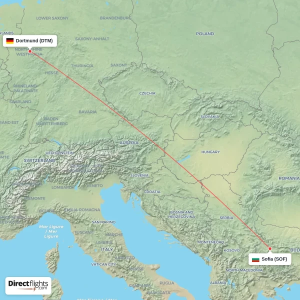 Dortmund - Sofia direct flight map