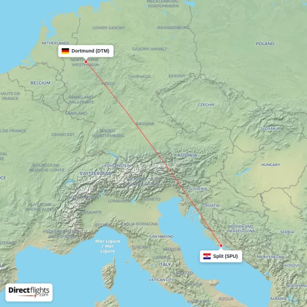 Dortmund - Split direct flight map