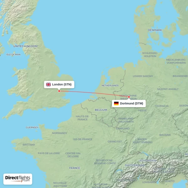 Dortmund - London direct flight map