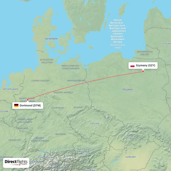 Dortmund - Szymany direct flight map