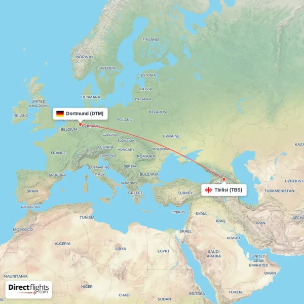 Dortmund - Tbilisi direct flight map