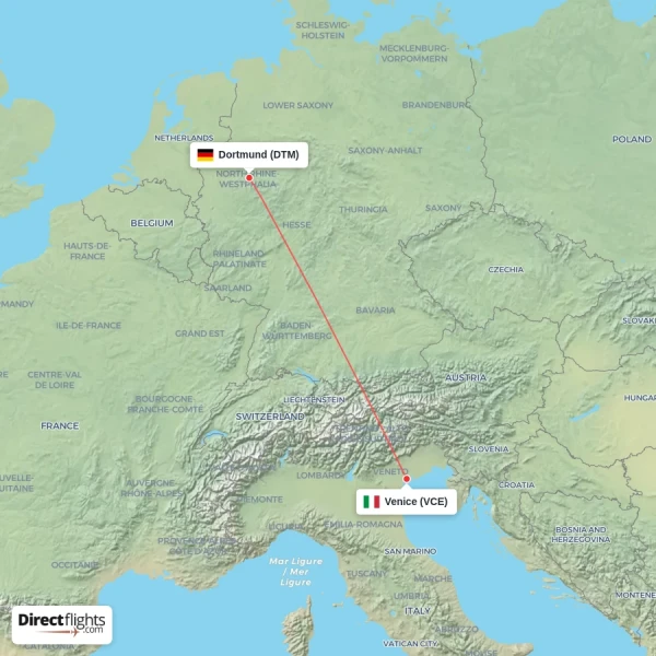 Dortmund - Venice direct flight map