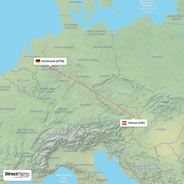 Dortmund - Vienna direct flight map