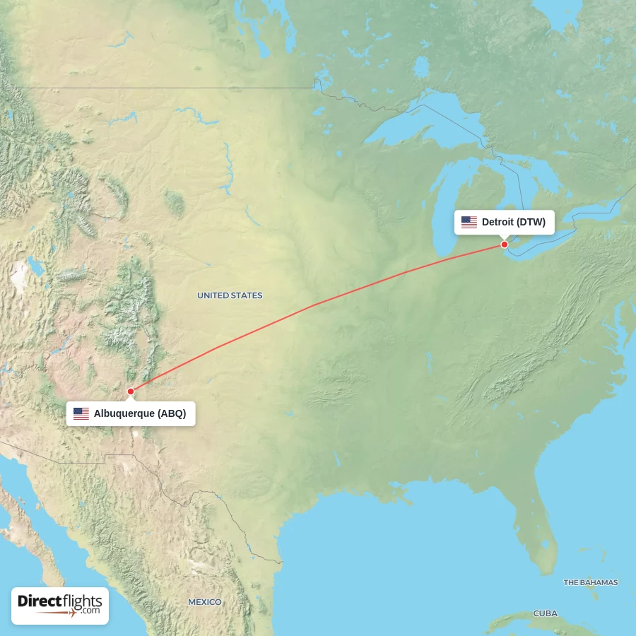 DTW - ABQ route map