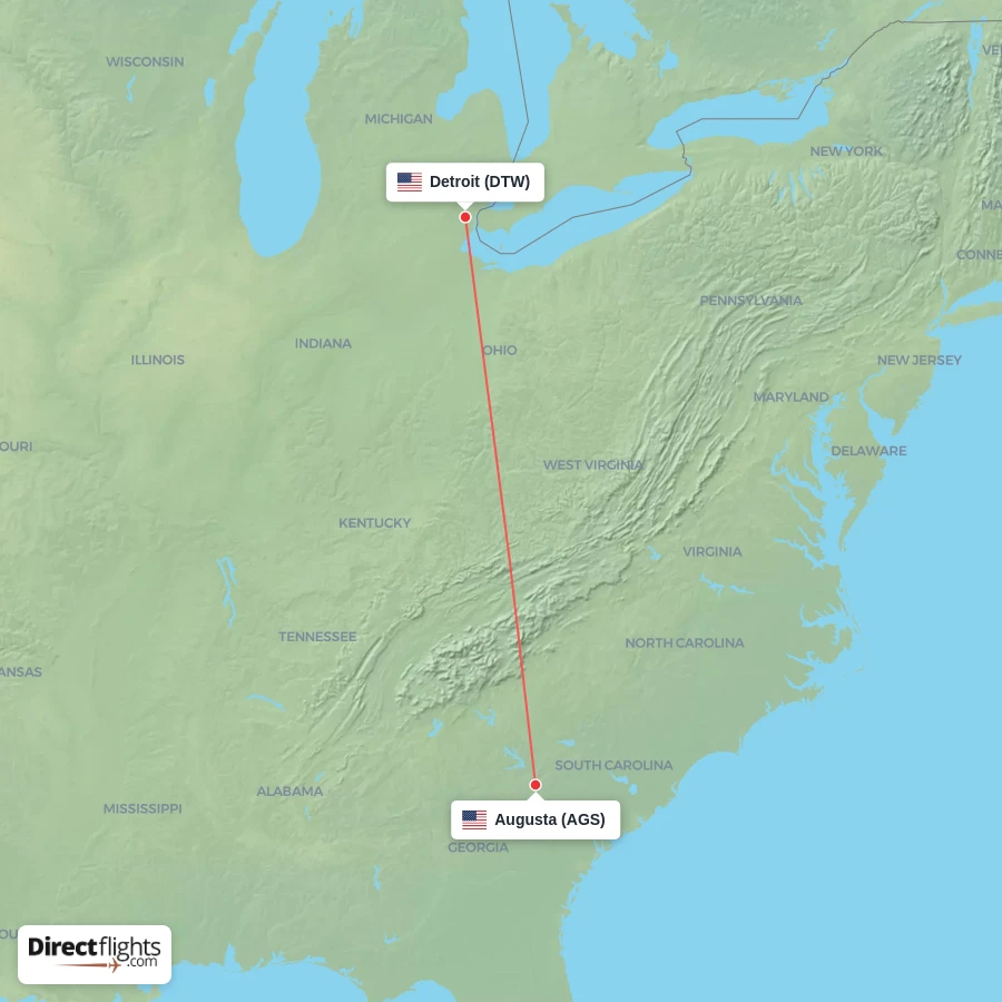 DTW - AGS route map