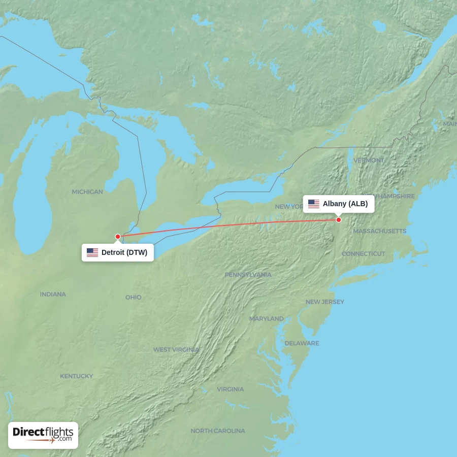 DTW - ALB route map