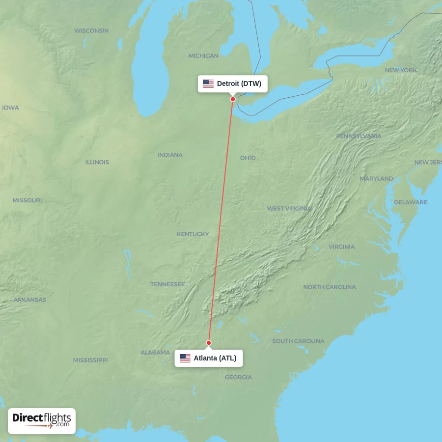 DTW - ATL route map
