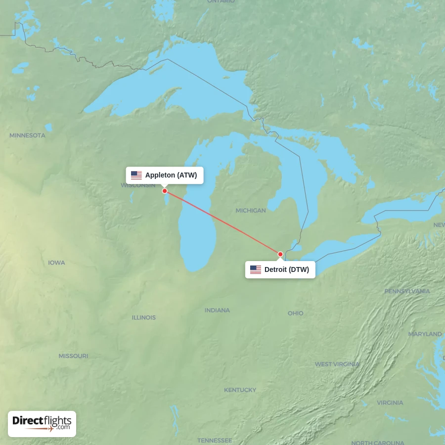DTW - ATW route map
