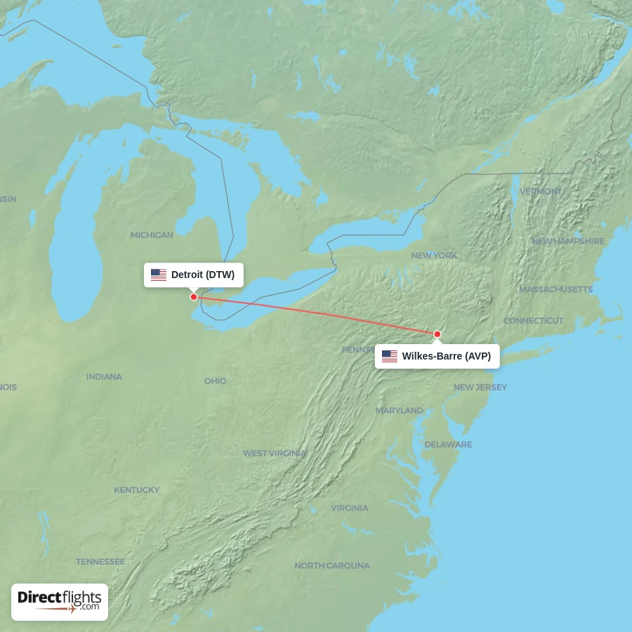 DTW - AVP route map