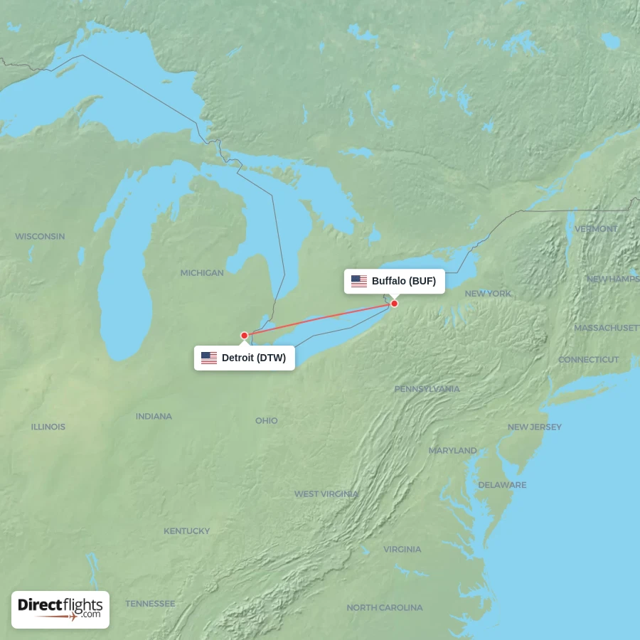 DTW - BUF route map