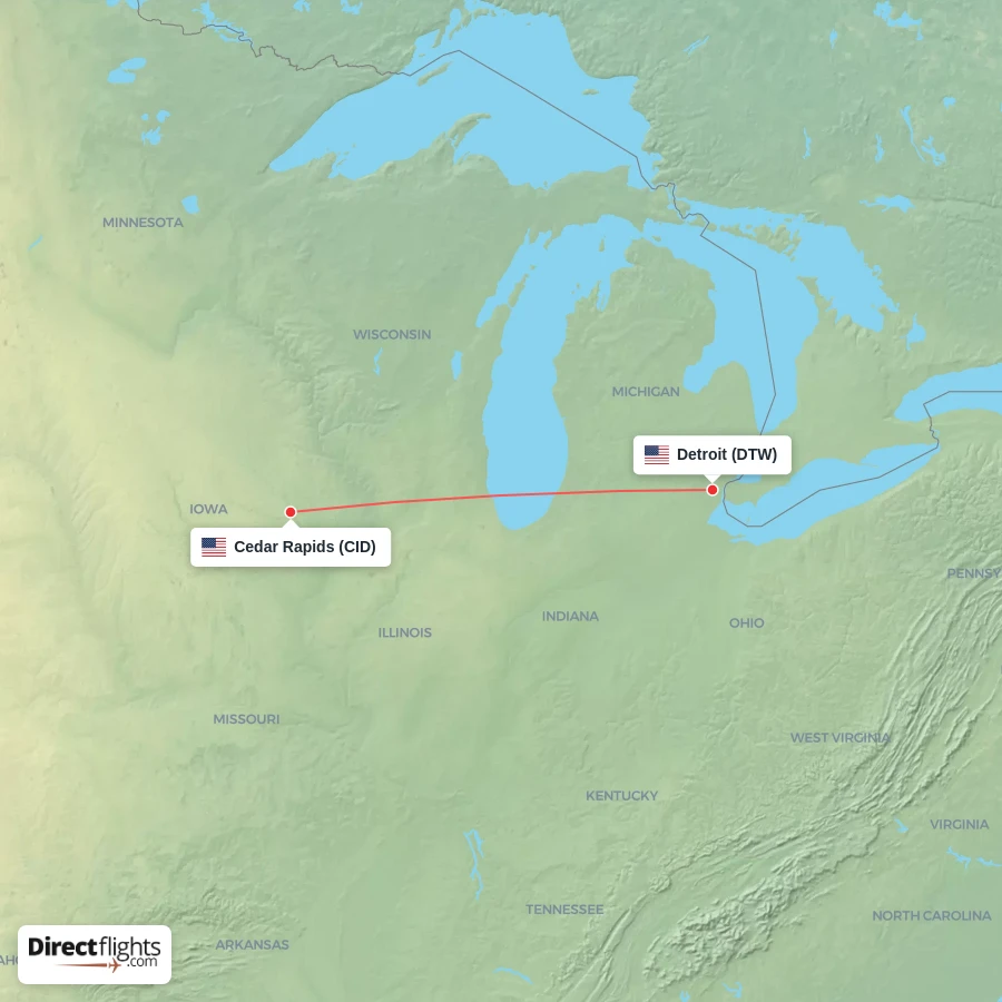 DTW - CID route map