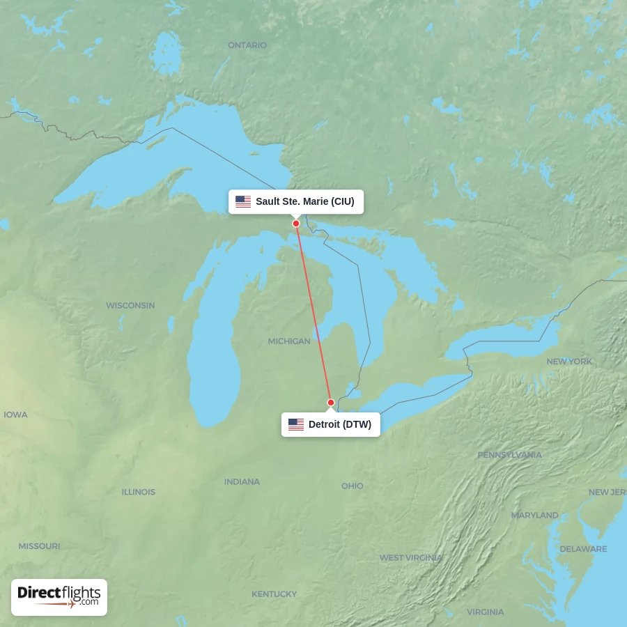 DTW - CIU route map
