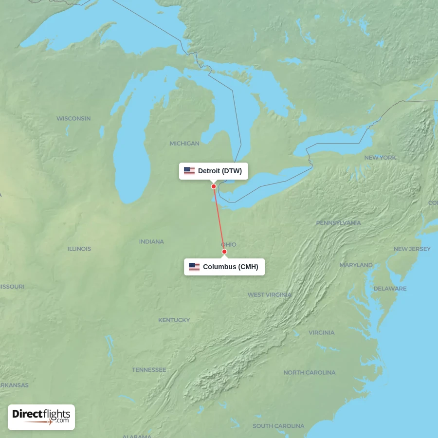 DTW - CMH route map