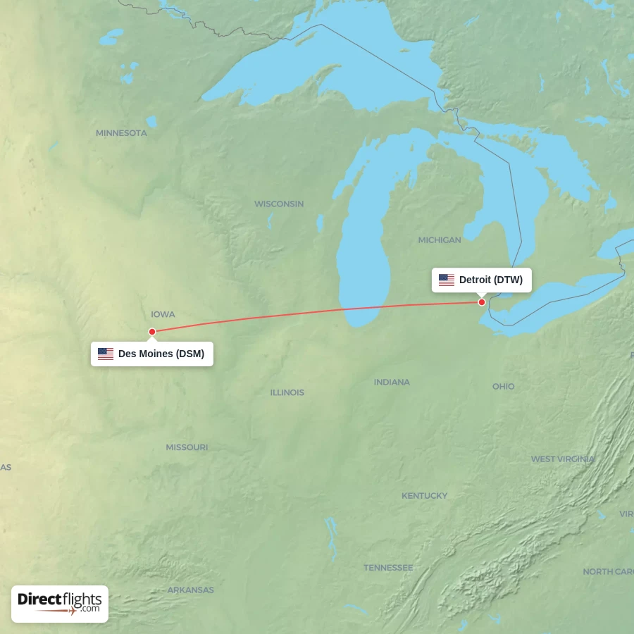 DTW - DSM route map