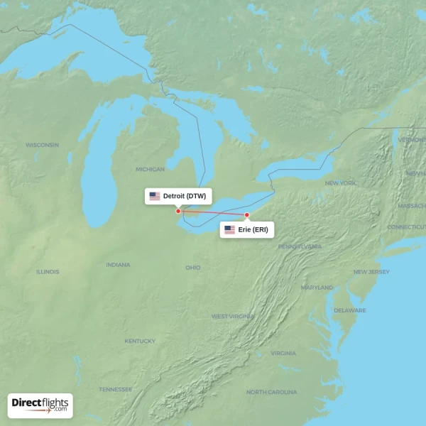 Detroit - Erie direct flight map