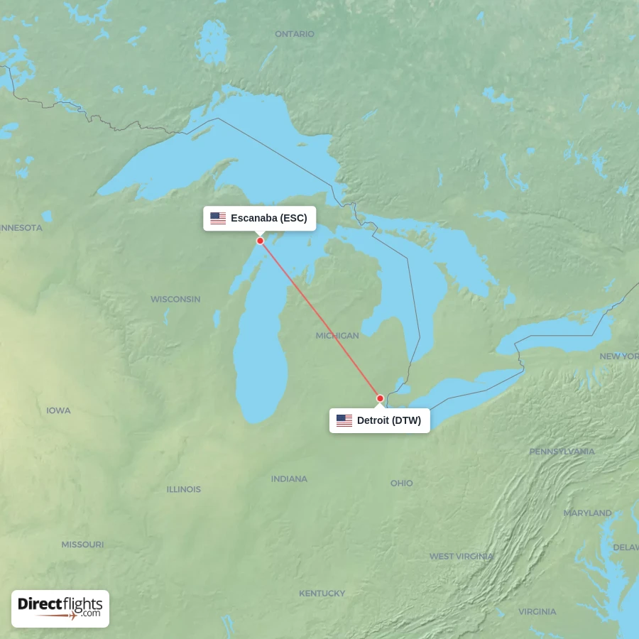 DTW - ESC route map