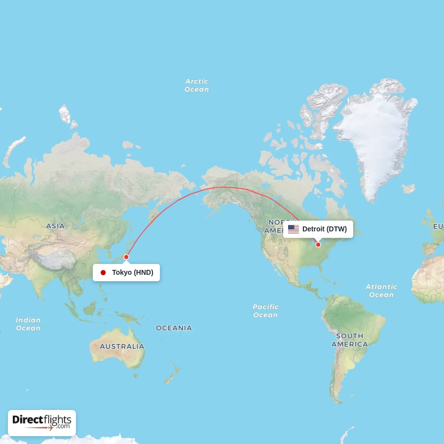 DTW - HND route map