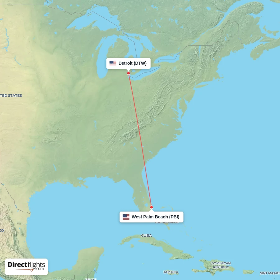 DTW - PBI route map