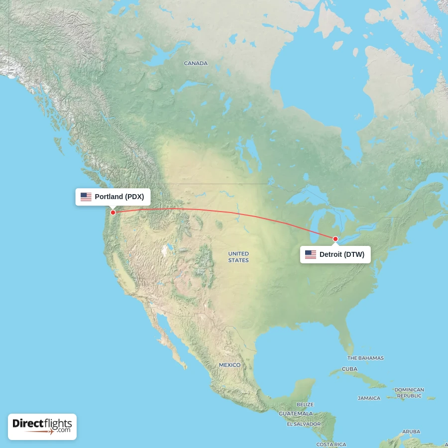 DTW - PDX route map