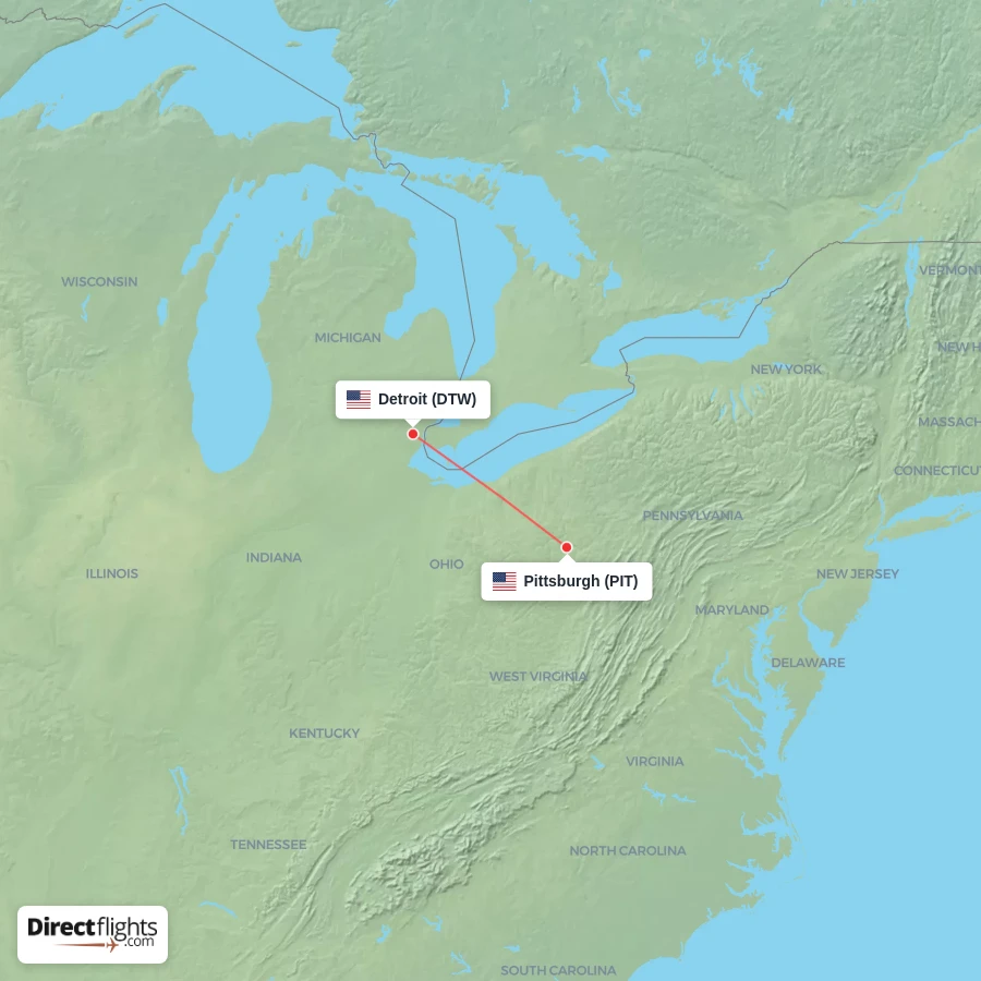 DTW - PIT route map