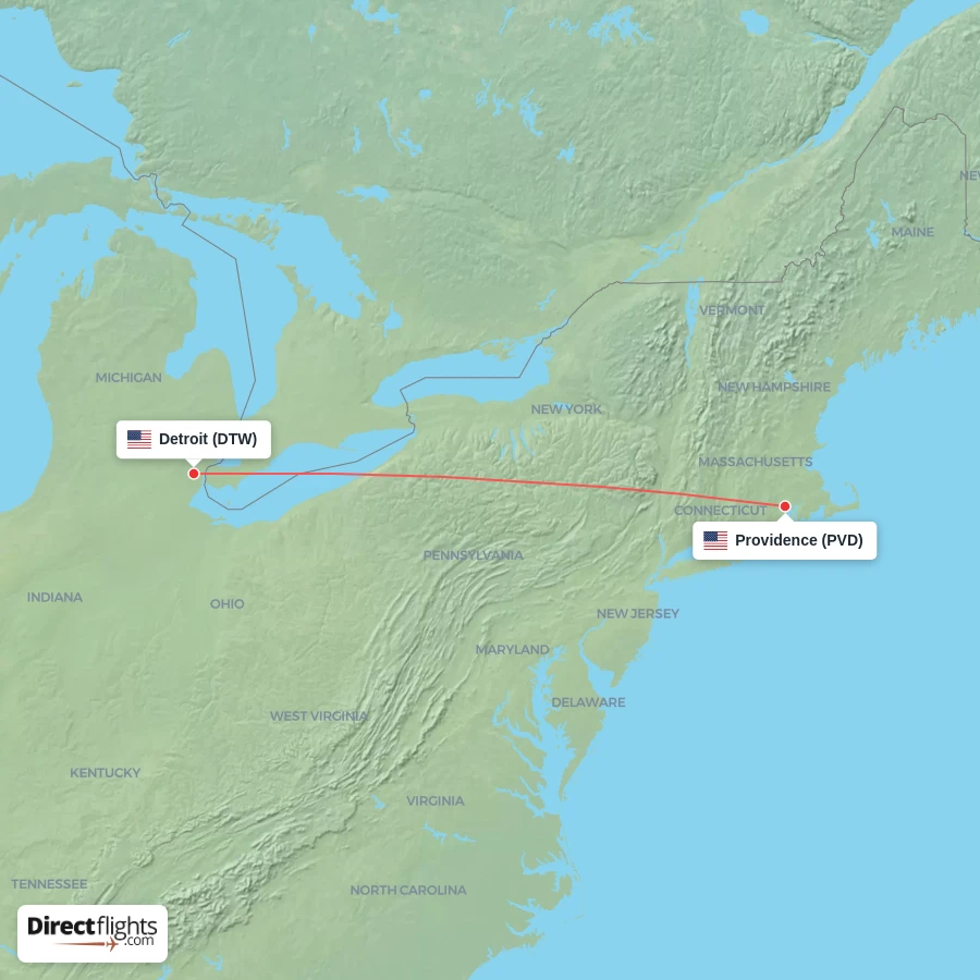 DTW - PVD route map