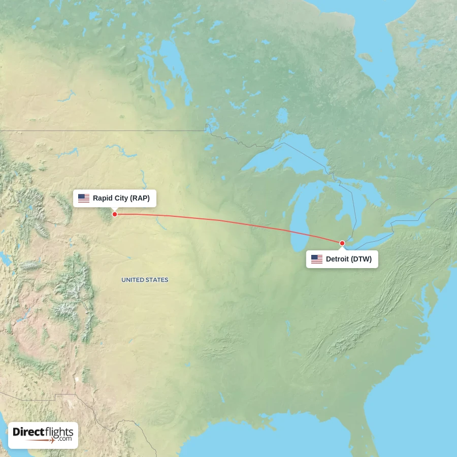 DTW - RAP route map