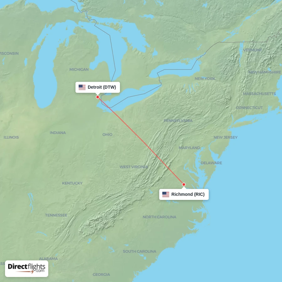 DTW - RIC route map