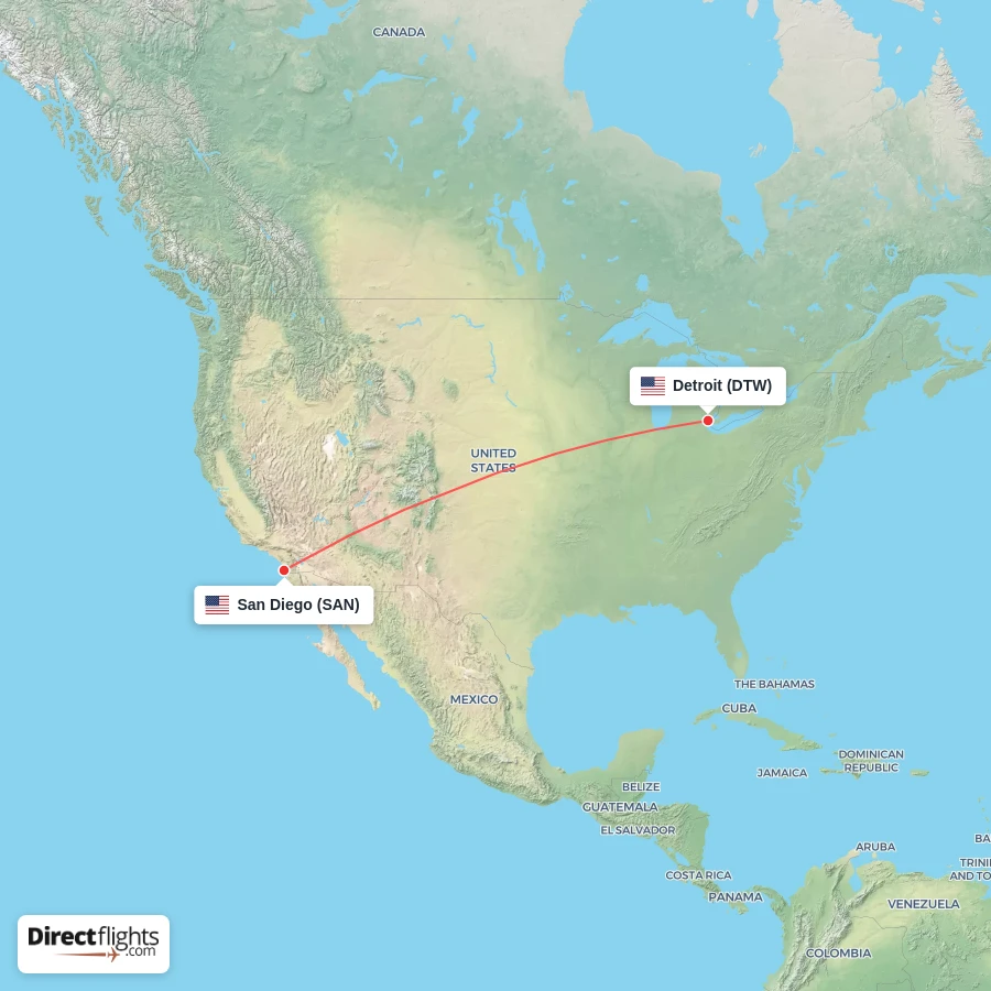 DTW - SAN route map