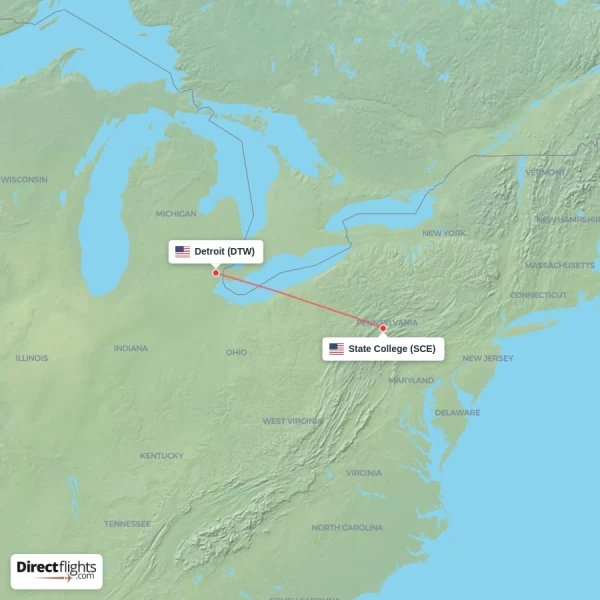 Detroit - State College direct flight map