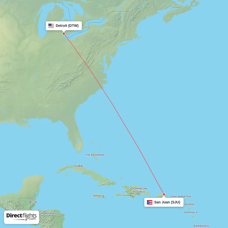 DTW - SJU route map