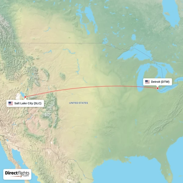 Detroit - Salt Lake City direct flight map
