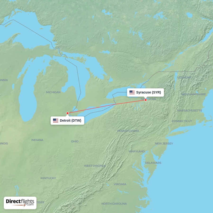 DTW - SYR route map