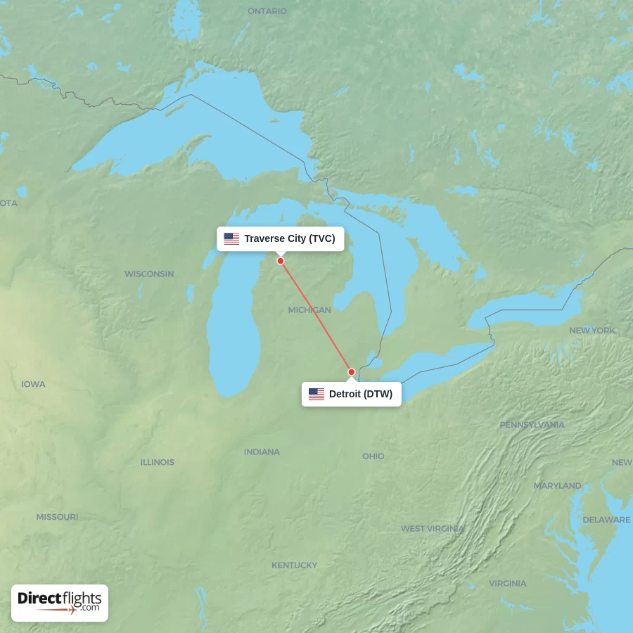 DTW - TVC route map