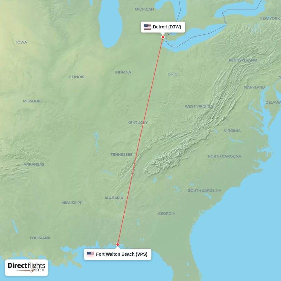 DTW - VPS route map