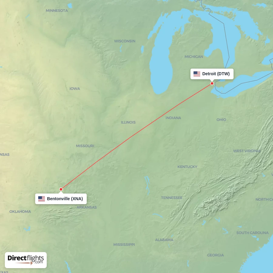 DTW - XNA route map