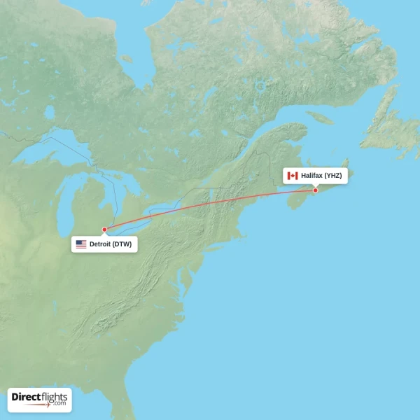 Detroit - Halifax direct flight map