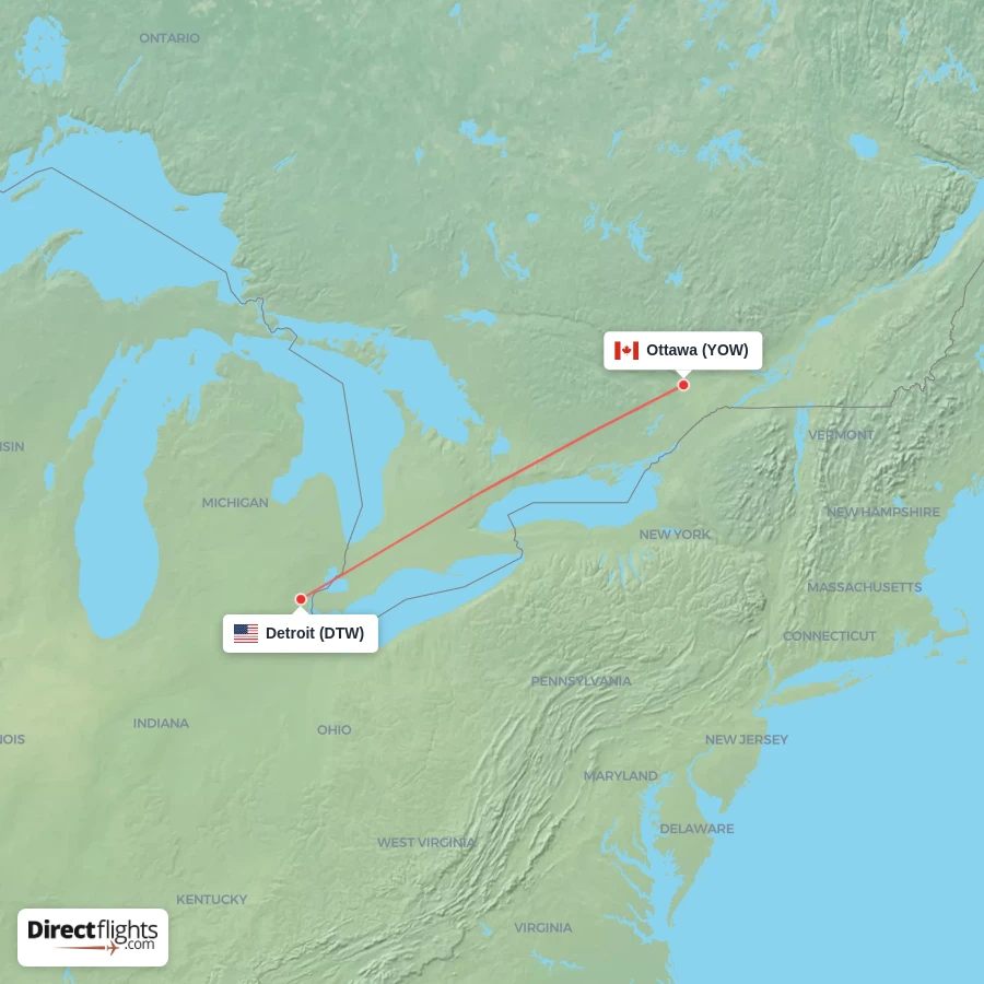 DTW - YOW route map
