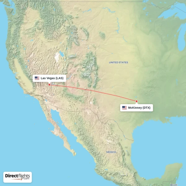 McKinney - Las Vegas direct flight map
