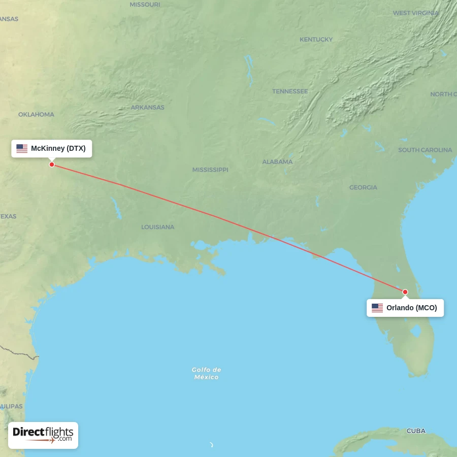DTX - MCO route map