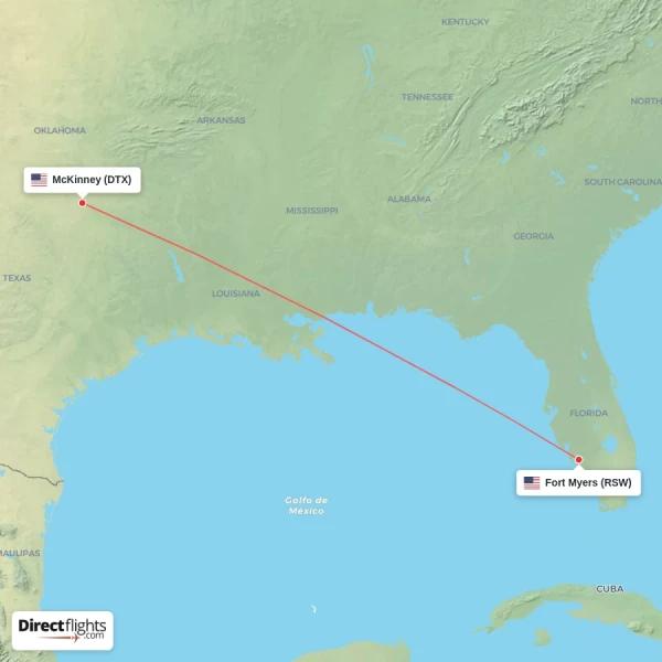 McKinney - Fort Myers direct flight map