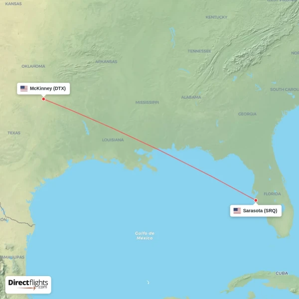 McKinney - Sarasota direct flight map