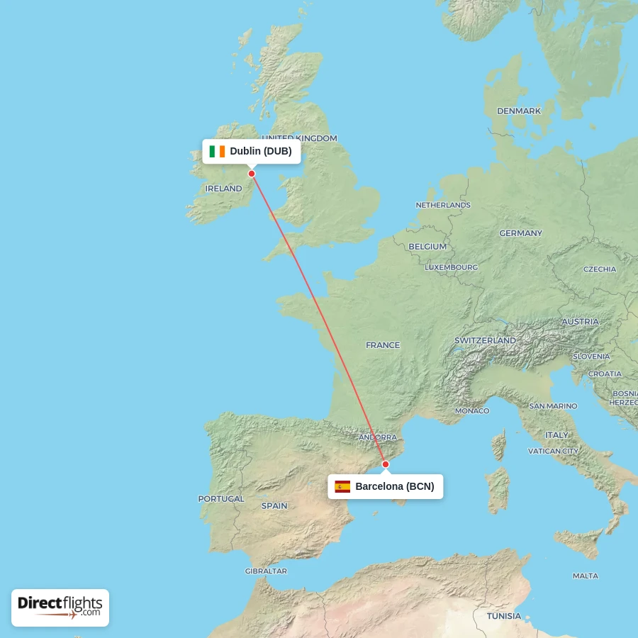 DUB - BCN route map