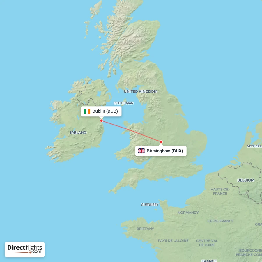 DUB - BHX route map