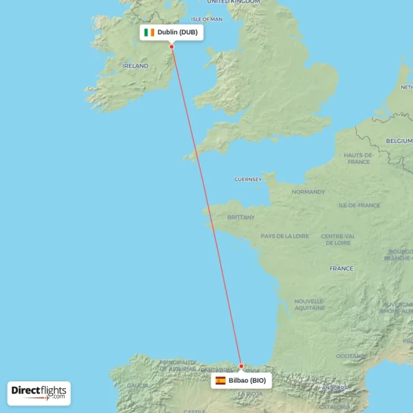 Dublin - Bilbao direct flight map