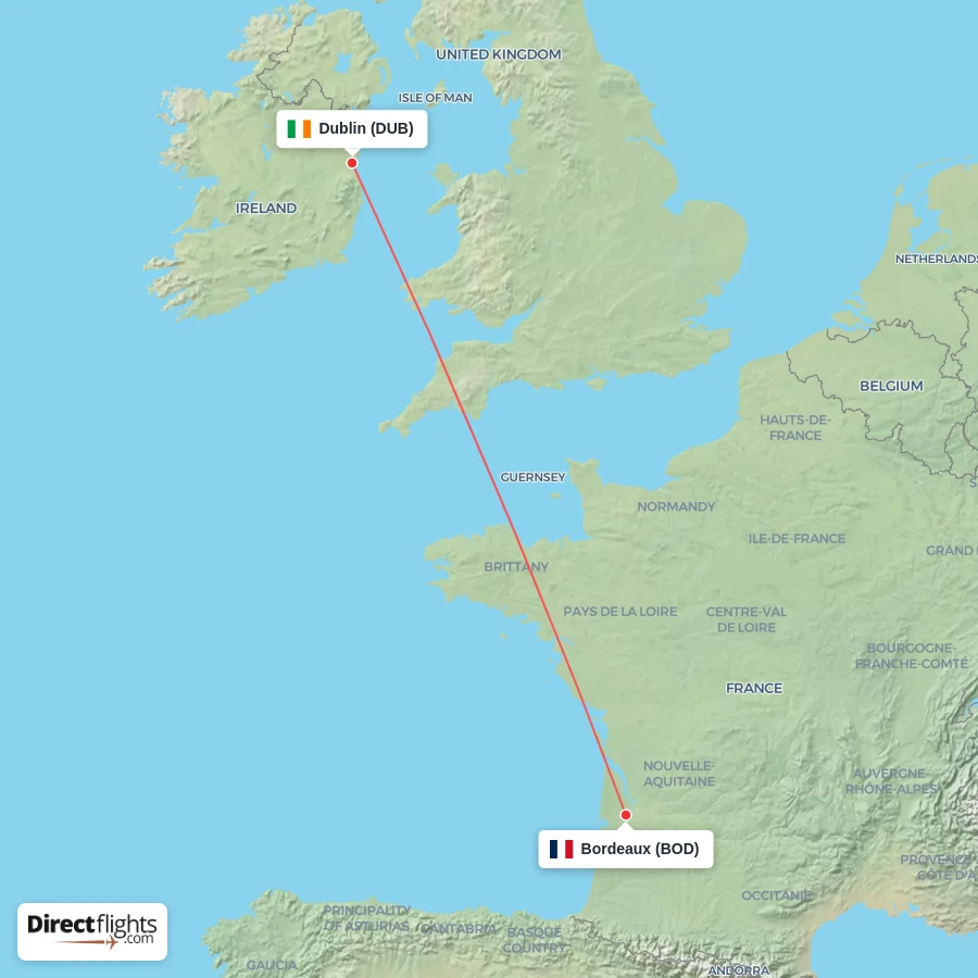 DUB - BOD route map