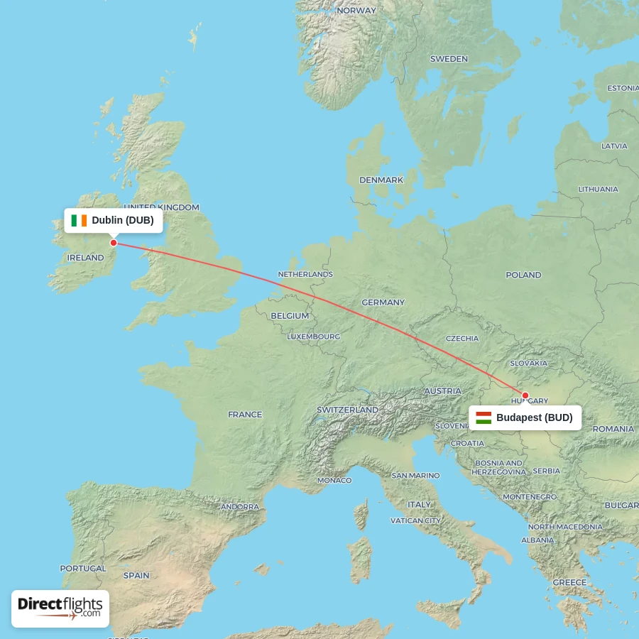 DUB - BUD route map