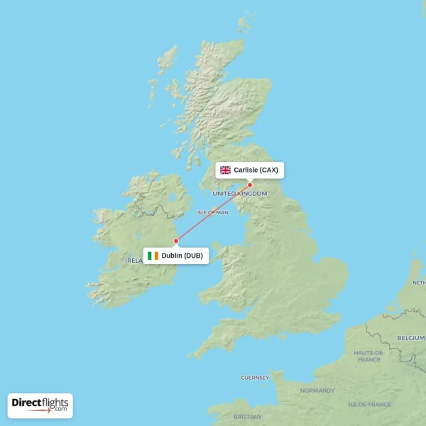 Dublin - Carlisle direct flight map