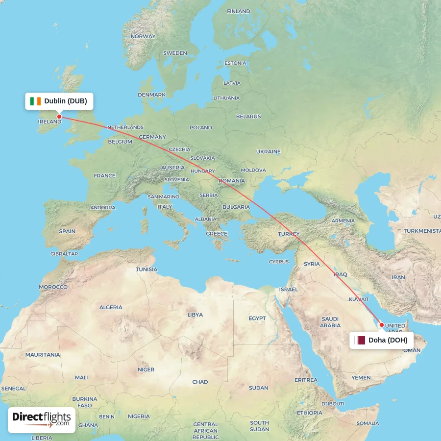 DUB - DOH route map