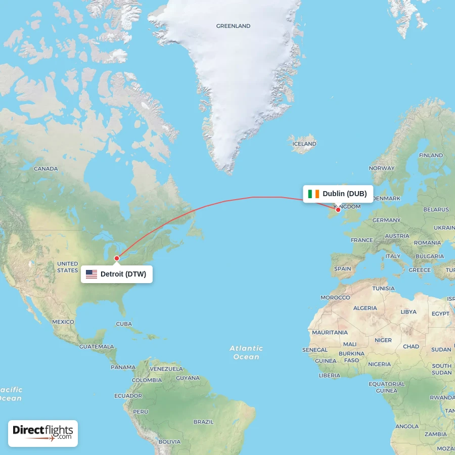 DUB - DTW route map